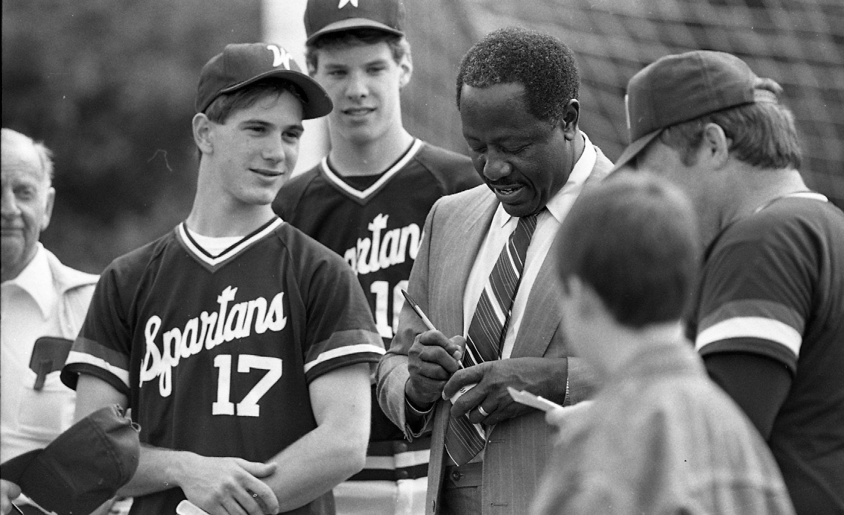 Hank Aaron Visits High School Baseball Team On A Visit To Berks County Pennsylvania
