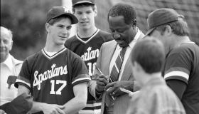 Hank Aaron Visits High School Baseball Team On A Visit To Berks County Pennsylvania