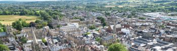 Aerial view of the city of Oxford, England, with the iconic Radcliffe Camera