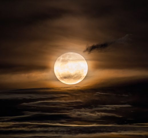 June's Full moon, Strawberry Moon with bands of clouds