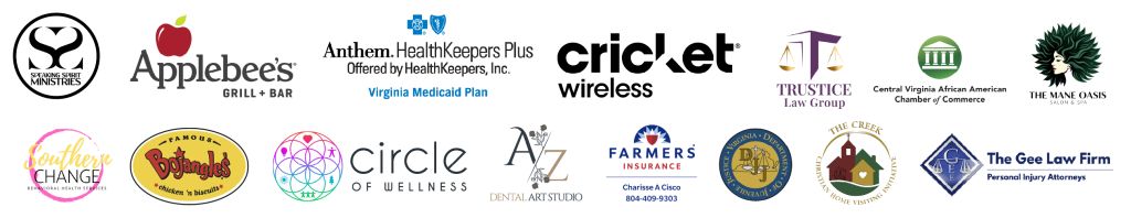 A collage of various business and organization logos, including Applebee's, Anthem HealthKeepers Plus, cricket wireless, Trustice Law Group, and others.